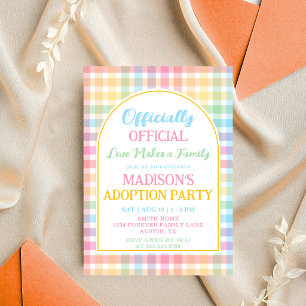 Convites Festa de Adoção Oficial Pastel Plaid Oficialmente 