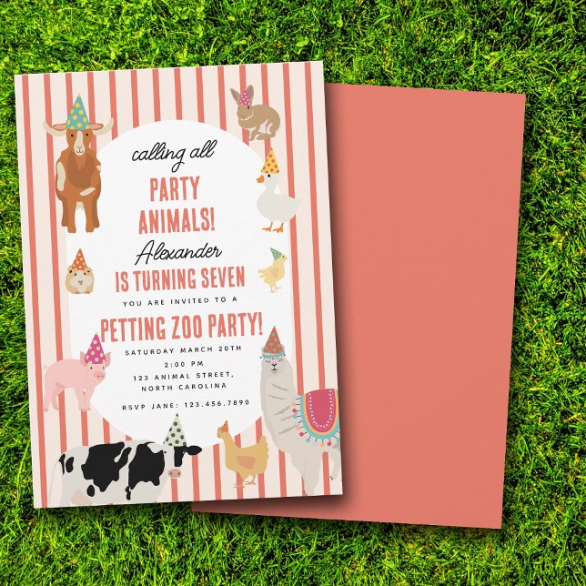 Convites Festa de Animais do Petting Zoo Tema de Aniversári (Petting Zoo Party Animals Barnyard Birthday Theme Invitation)