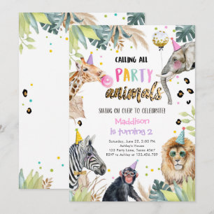 Convites Festa de Animais Safari Aniversário Zoo Selvagem