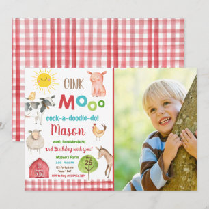 Convites Festa de Animais Vermelhos do velho MacDonald Barn