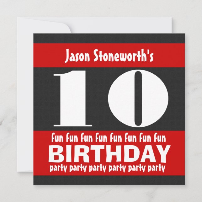 Convites Festa de aniversário 10ª Vermelha Preta W01A (Frente)