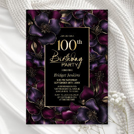 Convites Festa de aniversário 100ª Floral Púrpura e Rosa