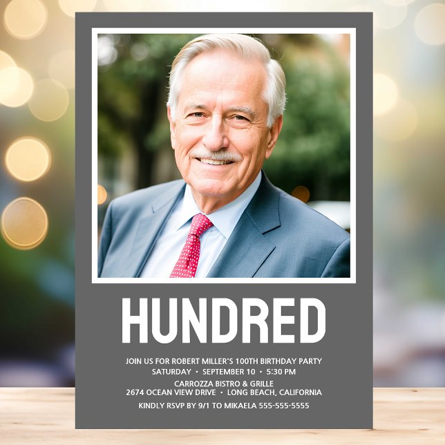 Convites Festa de aniversário 100ª Foto Moderna HUNDRED (Criador carregado)
