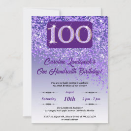 Convites Festa de aniversário 100ª Glitter Roxo