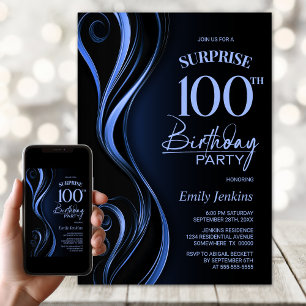 Convites Festa de aniversário 100º Azul Preto Surpresa