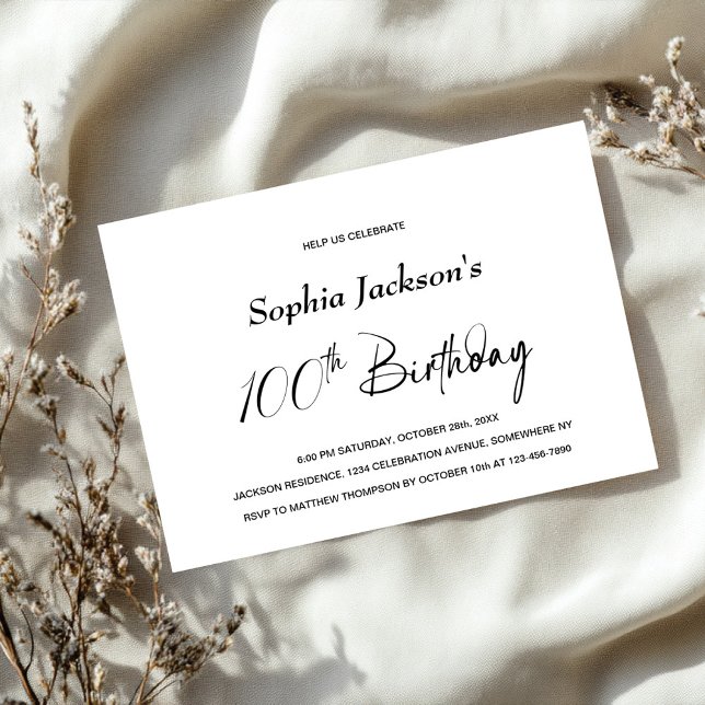 Convites Festa de aniversário 100 minimalista moderna (Criador carregado)