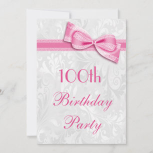 Convites Festa de aniversário 100th Damask and Pink Faux A