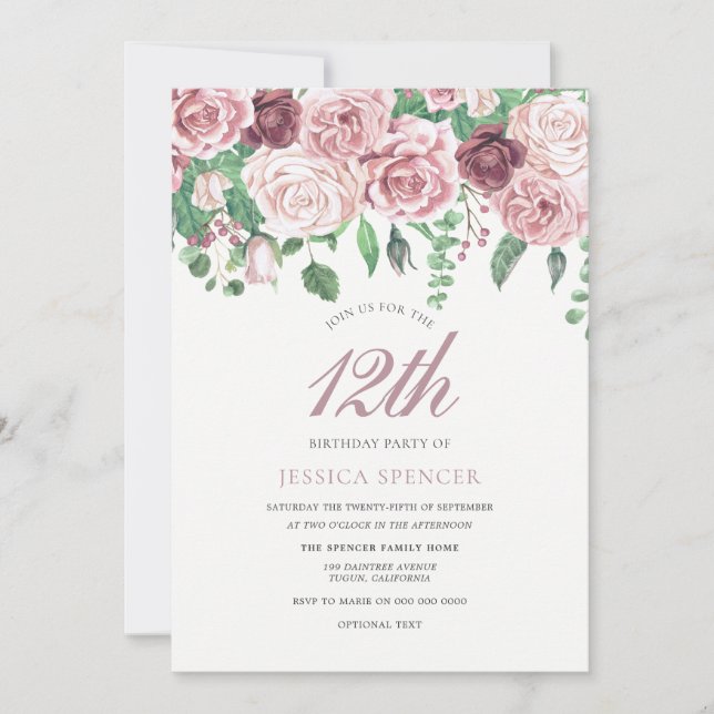 Convites Festa de aniversário 12 13 Rosa 14 (Frente)