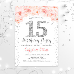 Convites Festa de aniversário 15 - Prata branca rosa