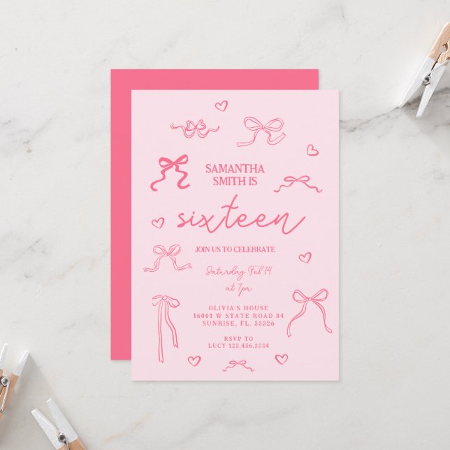 Convites Festa de aniversário 16ª Coquete rosa (Frente/Verso In Situ)