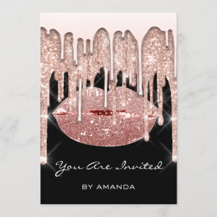 Convites Festa de Aniversário 16º Beijo Lábios Rosa Brilho 