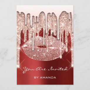 Convites Festa de Aniversário 16º Beijo Lábios Rosa Brilho 