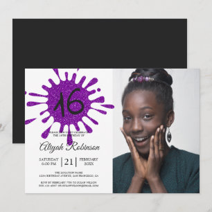 Convites Festa de aniversário 16 16ª Glitter Roxo