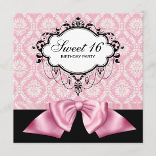 Convites Festa de aniversário 16 doce, preto-rosa