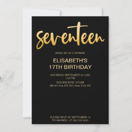 Convites Festa de aniversário 17 Simples Preto/Dourado Eleg