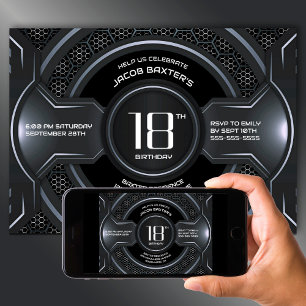 Convites Festa de aniversário 18ª Prata Negra Moderna