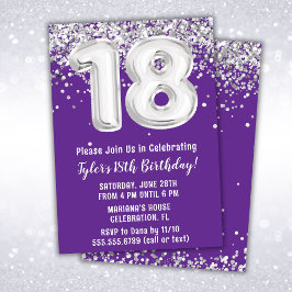 Convites Festa de aniversário 18ª Prata Roxa