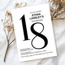 Festa de aniversário 18 preto e branco moderno