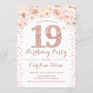 Convites festa de aniversário 19 - Rosa branca Dourada