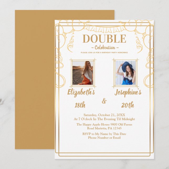 Convites Festa de aniversário 2 com junta branca para adult (Frente/Verso)