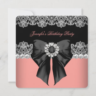 Convites Festa de aniversário 2 de coral rosado com rendas