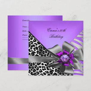 Convites Festa de Aniversário 30º Zebra Leopardo Roxo Preto