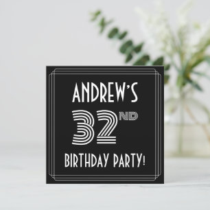 Convites festa de aniversário 32: Estilo de Deco da Arte co