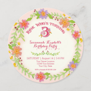 Convites Festa de aniversário 3 anos de menina idosa,