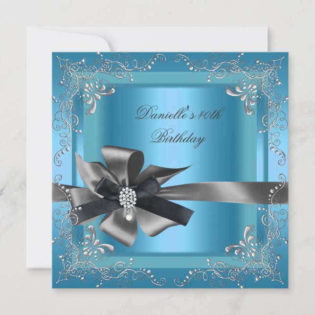 Convites Festa de aniversário 40ª Cinza preta de prata azul (Frente)