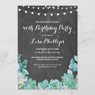 Convites Festa de aniversário 40th Chalk Succulents Invite 