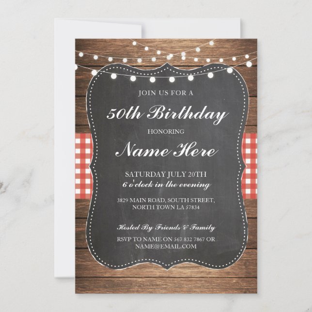 Convites Festa de aniversário 40th Check Rustic Wood Invite (Frente)