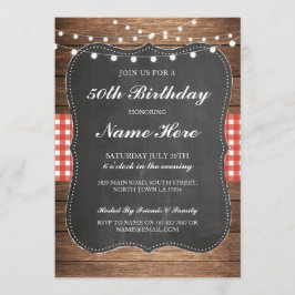 Convites Festa de aniversário 40th Check Rustic Wood Invite