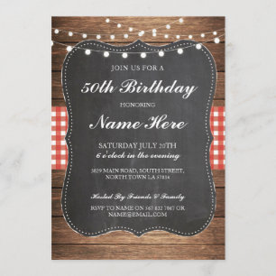 Convites Festa de aniversário 40th Check Rustic Wood Invite
