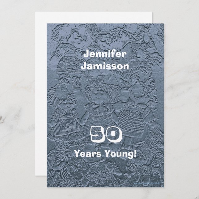 Convites festa de aniversário 50ª Bonecos de Prata Azul (Frente/Verso)