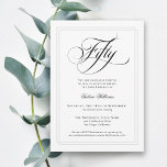 Convites Festa de aniversário 50ª Clássica da Caligrafia El<br><div class="desc">Planeje uma elegante comemoração de 50 anos com este clássico convite de festas branco com um belo roteiro de caligrafia que soletra "50" no estilo formal. Este convite saboroso e neutro tem um quadro duplo em cinzas sutis de prata que rodeia o seu texto. Personalize o modelo de texto fácil...</div>