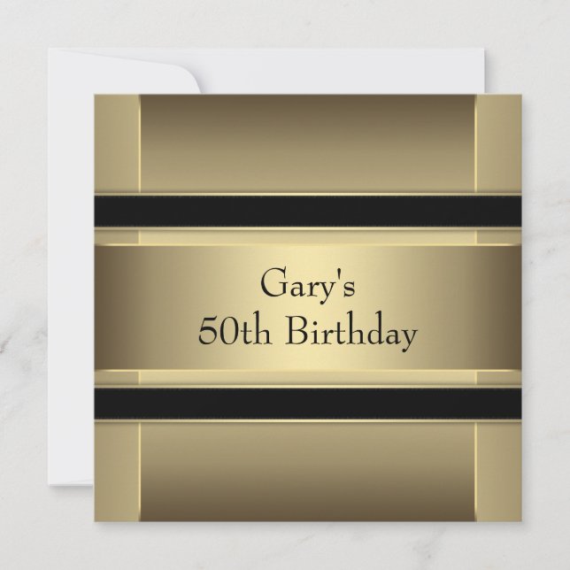 Convites Festa de aniversário 50ª Dourada preta (Frente)