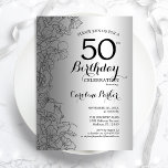 Convites Festa de aniversário 50ª Floral Preta Prateada<br><div class="desc">Silver Black Floral 50º Convite de aniversário. Design minimalista moderno com desenhos botânicos em destaque e letra de script de tipografia. Simples trendy convida cartão perfeito para uma festa de na moda. Pode ser personalizado para qualquer idade. Impressos convites Zazzle ou modelo de impressão digital instantânea para download.</div>