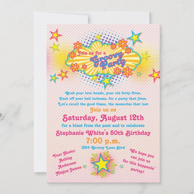 Convites festa de aniversário 50ª fonte de alimentação do v (Frente)