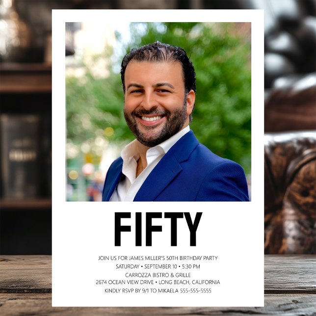 Convites Festa de aniversário 50ª Foto 50ª Moderna FIFTY (Criador carregado)