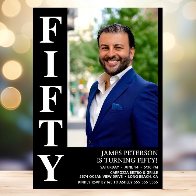Convites Festa de aniversário 50ª Foto 50ª Moderna FIFTY (Criador carregado)