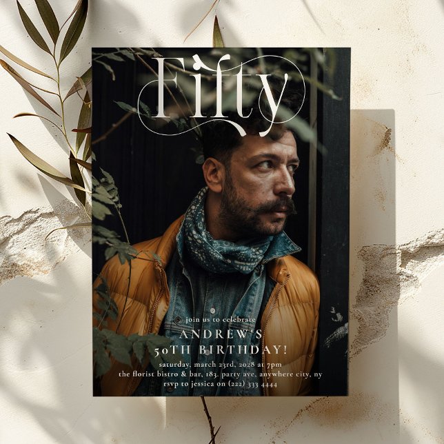 Convites Festa de aniversário 50ª Foto Elegante FIFTY (Criador carregado)