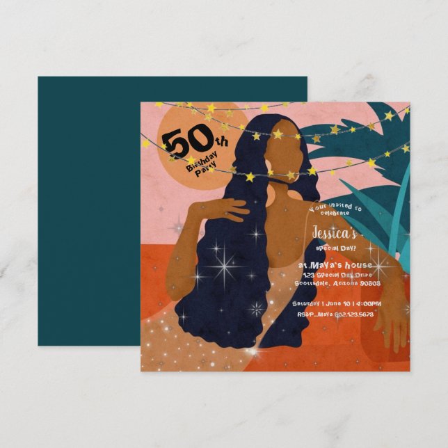 Convites festa de aniversário 50ª Linda Lady Palm Deixa Inv (Frente/Verso)