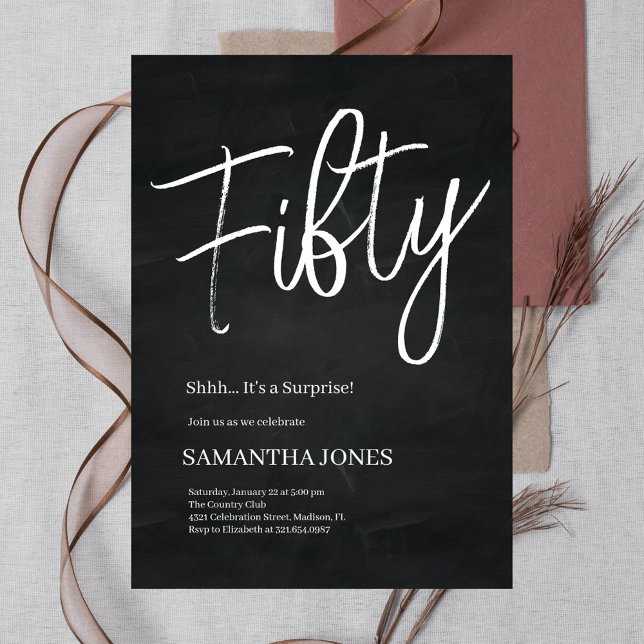 Convites Festa de aniversário 50ª preto e branco moderno (Criador carregado)