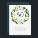 Convites Festa de aniversário 50ª Verde Floral Branca<br><div class="desc">Convite de aniversário 50º Verde Floral Branco</div>