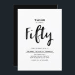 Convites Festa de aniversário 50 - 50 - Simples preto e bra<br><div class="desc">Celebre seu dia especial com este simples convite de aniversário 50º na moda. Este design apresenta um script de pincel chic "Cinquenta" com um layout limpo na combinação de cores preto e branco. Mais convites para eventos e material de festa estão disponíveis no meu compro BaraBomDesign.</div>