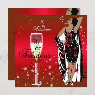Convites festa de aniversário 50.a Retro Diva Art deco Red 