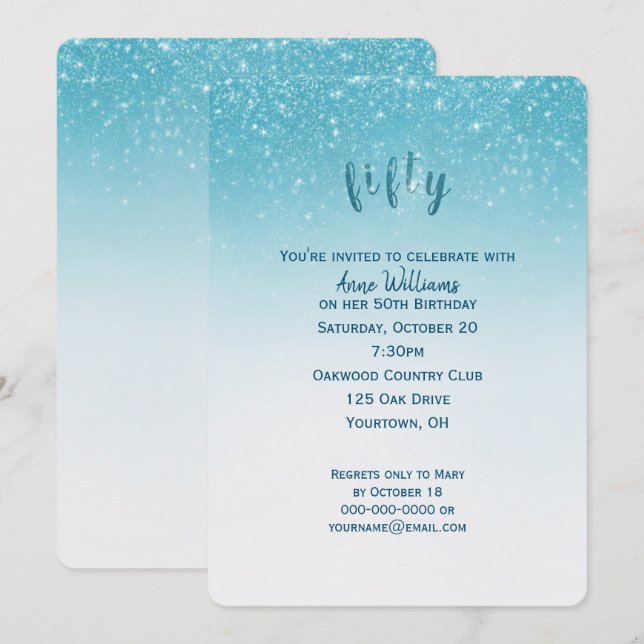 Convites festa de aniversário 50th do brilho de confetti (Frente/Verso)
