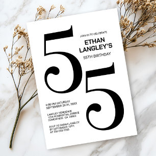Convites Festa de aniversário 55 preto e branco moderno