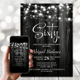 Convites Festa de aniversário 60ª da Madeira Rústica Preta