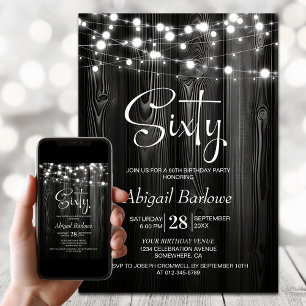 Convites Festa de aniversário 60ª da Madeira Rústica Preta